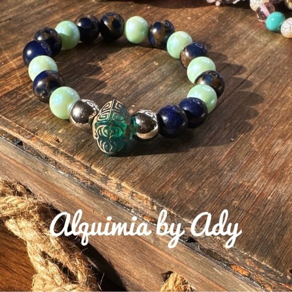 Lapis lazuli beaded handmade bracelet chunky - Picture 1 of 1